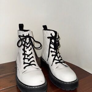 Stylish White Lace-Up Boots